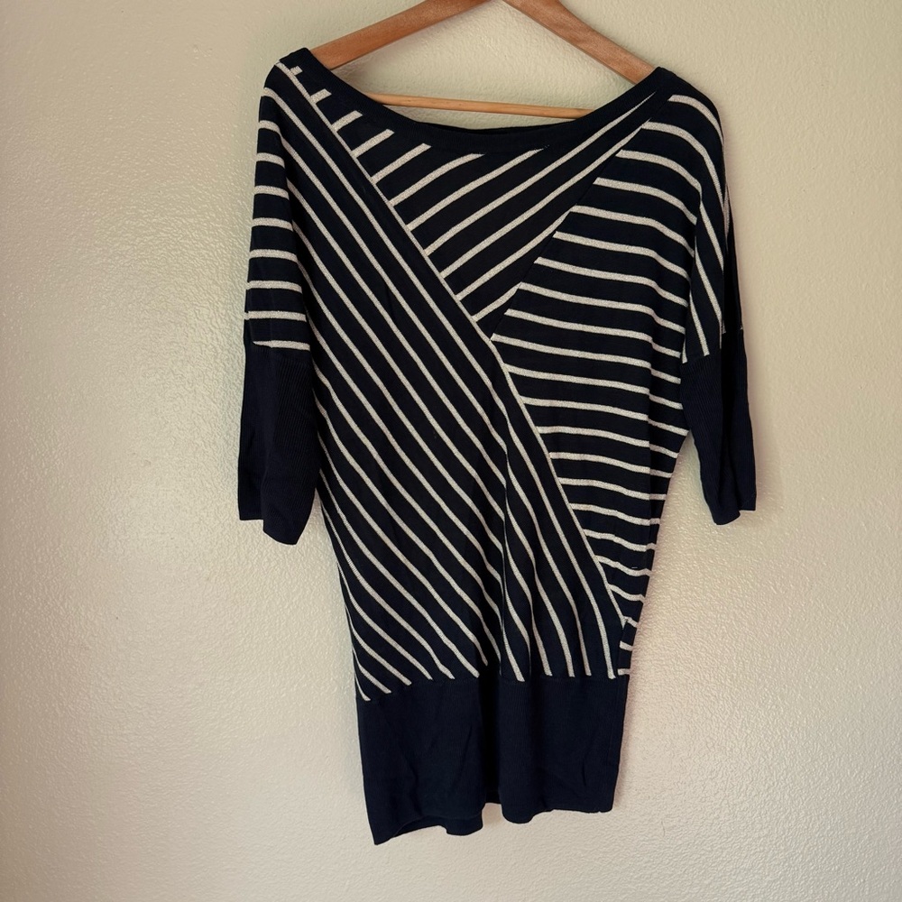 Cache Navy and Cream Striped Knit Top